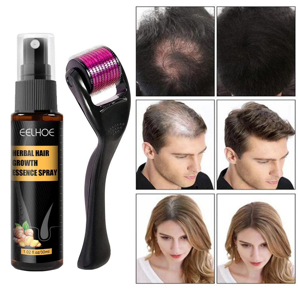 

2022 NEW Herbal Hair Growth Essence Spray Set Hair Loss Treatment Conditioner Nourishing Beard Hair Oil Spray With Roller