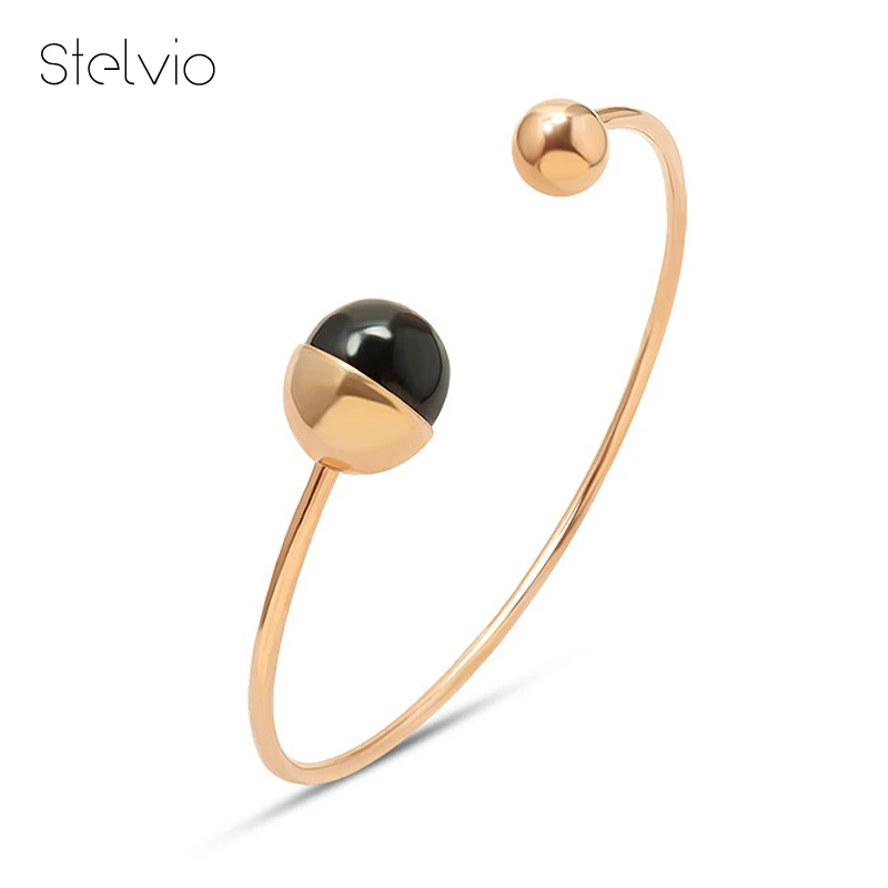 

2023 Adjustable 18K Rose Gold Plated Pearl Cuff Bracelet Bangles Titanium Steel For Women Fine Jewelry Gift Accessories