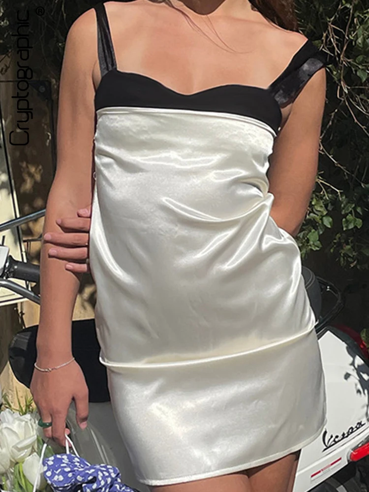 

Cryptographic Satin Sexy Backless Bow Tie Up Mini Dress for Women Party Outfits Elegant Holiday 2022 Summer Sundresses Vestido
