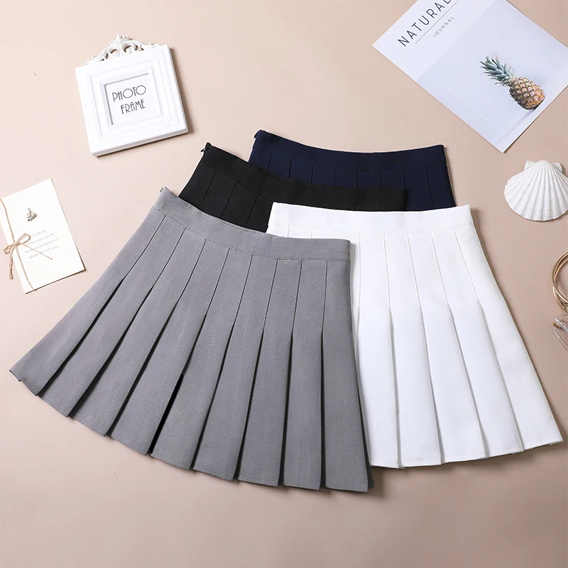 

Pleated Skirt Solid Color Ladies 2023 High-waisted School Girl Uniform Vintage Miniskirt Non-Lined White Summer Women's Clothing