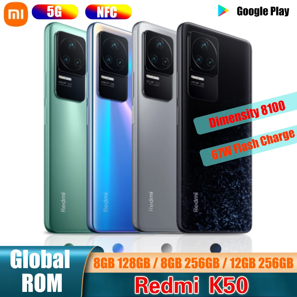 

Смартфон Xiaomi Redmi K50, телефон с глобальной прошивкой, 128 ГБ, 256 ГБ, Восьмиядерный процессор, экран 8100 дюйма, быстрая зарядка, аккумулятор 6,67 мАч