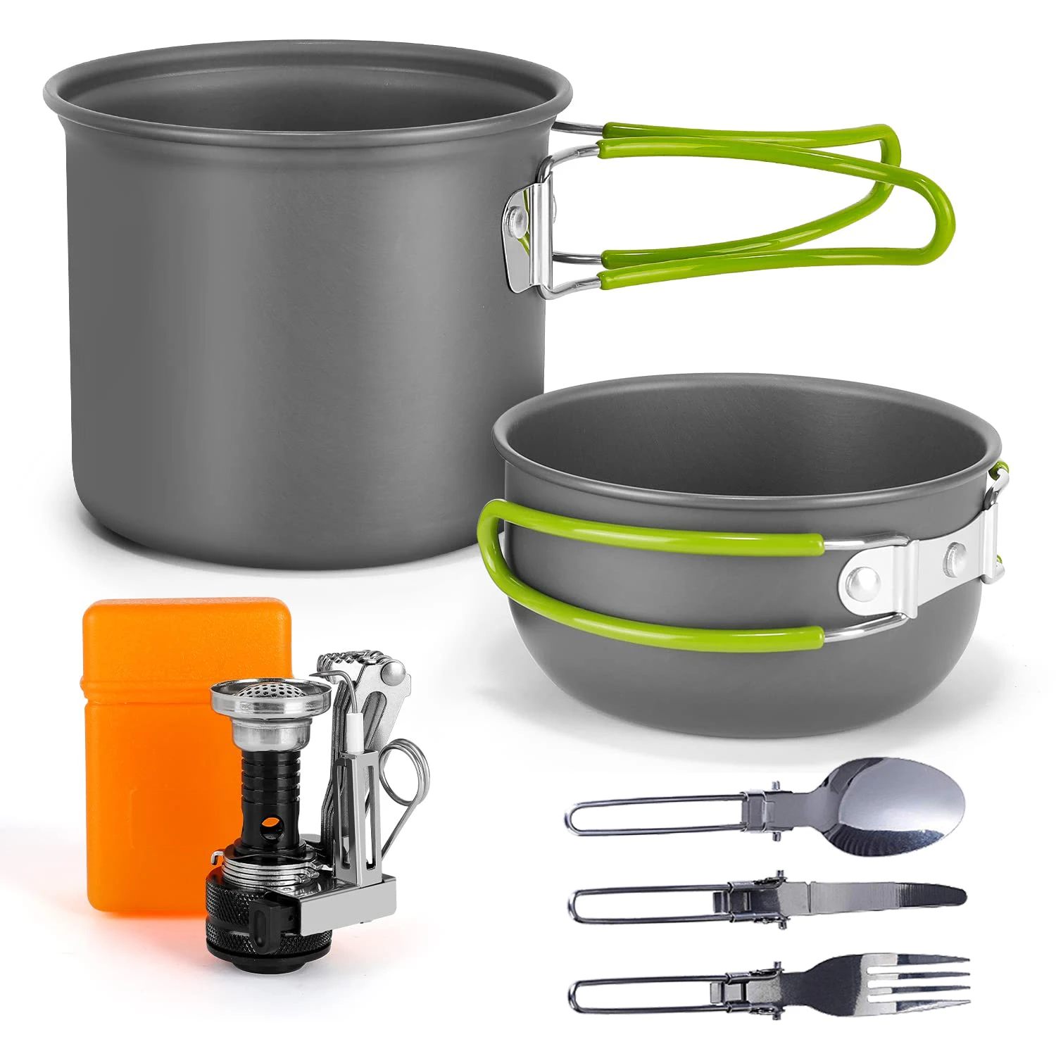 

Mini Camping Gas Stove Pot kettle Sets Outdoor Hiking Cookware Picnic Cooking Set Non-stick Bowls With Foldable Spoon Fork Knife