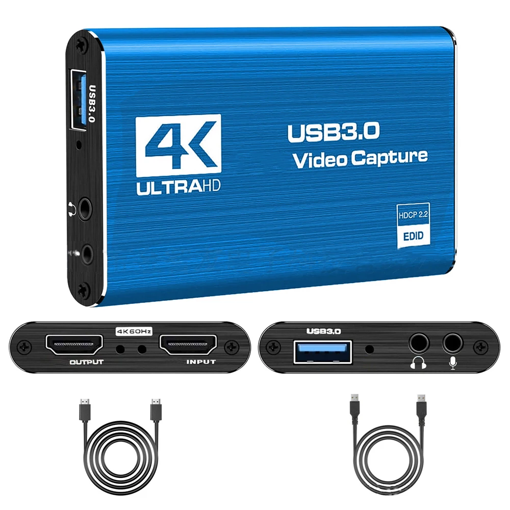 

4K Video Capture Card 1080P USB3.0 OBS Recorder 4K60 Converter 30hz Support for Mic Live Capturer Recorder