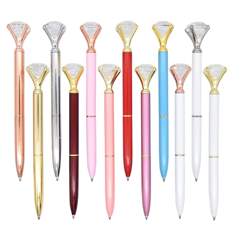 

12 Pieces Large Crystal Diamond Pens Bling Metal Ballpoint Pens Black Ink For School Office Christmas Gifts Pens