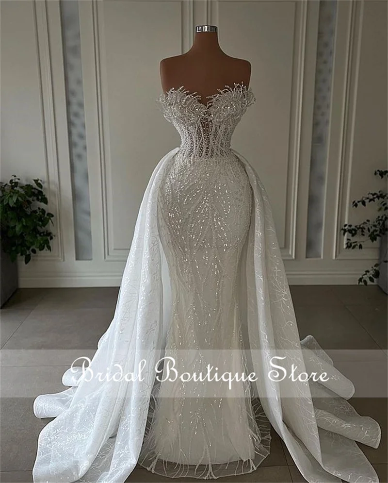 Купи Robe De Mariee Luxury Mermaid Wedding Dress 2023 With Detached Train Beading Crystals Pearls Vestido De Noiva Bridal Gowns за 11,940 рублей в магазине AliExpress