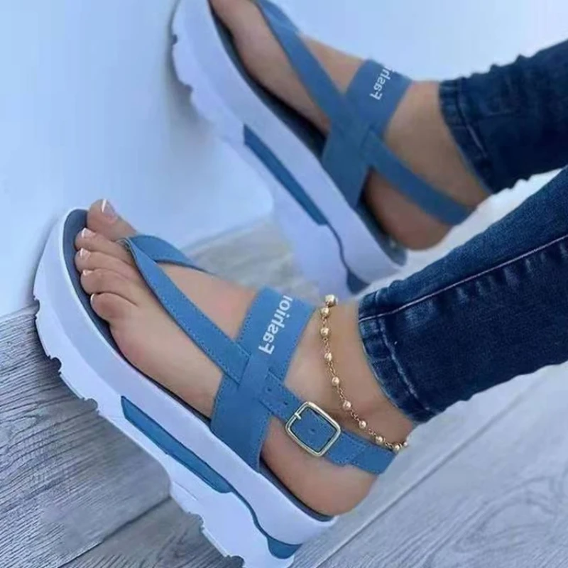 2022 Summer Large Size 43 Wedge Heel Women Sandals Flip Flops Buckle Sandals Women's Outer Wear Roman Sandals Female