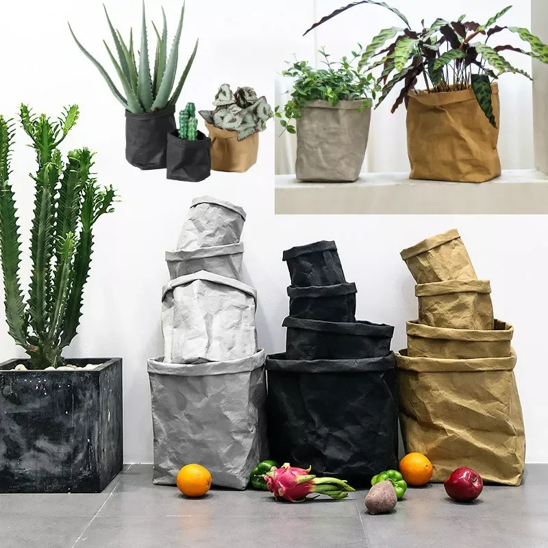 

Kitchen Organizer Washable Kraft Paper Bag Plant Flowers Pots Multifunction Storage Bag Containers Home Decoration Accessories