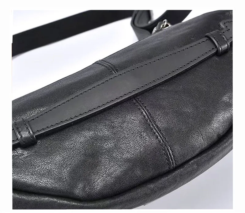 Retro handmade designer top layer cowhide men's black  large chest bag simple casual cellphone soft cowhide youth messenger bag