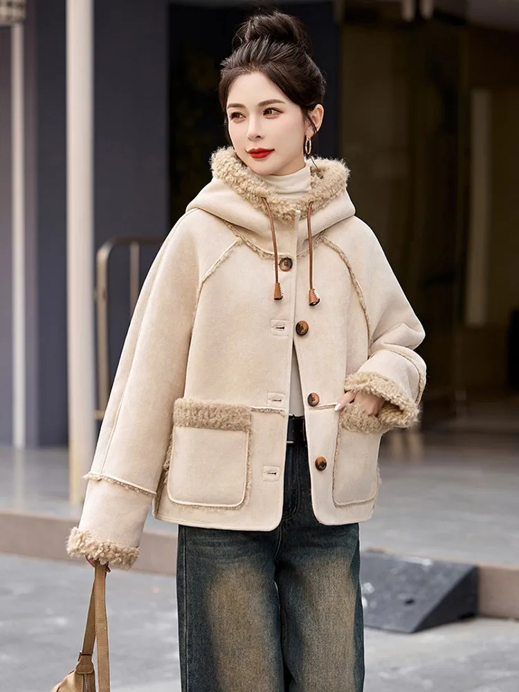 Бархатное меховое пальто из овечьей шерсти оленьей кожи модная верхняя одежда