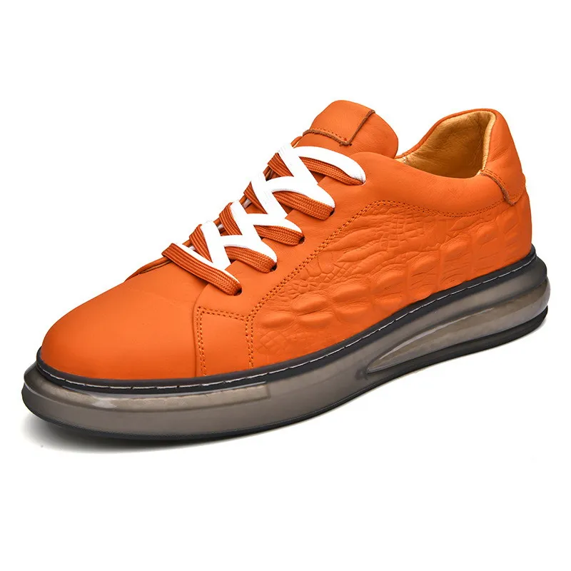 Designer Mens Orange Leisure Sport Shoes British Fashion  Alligator Pattern Leisure Flat Platform Height Increasing 38-45 ERRFC