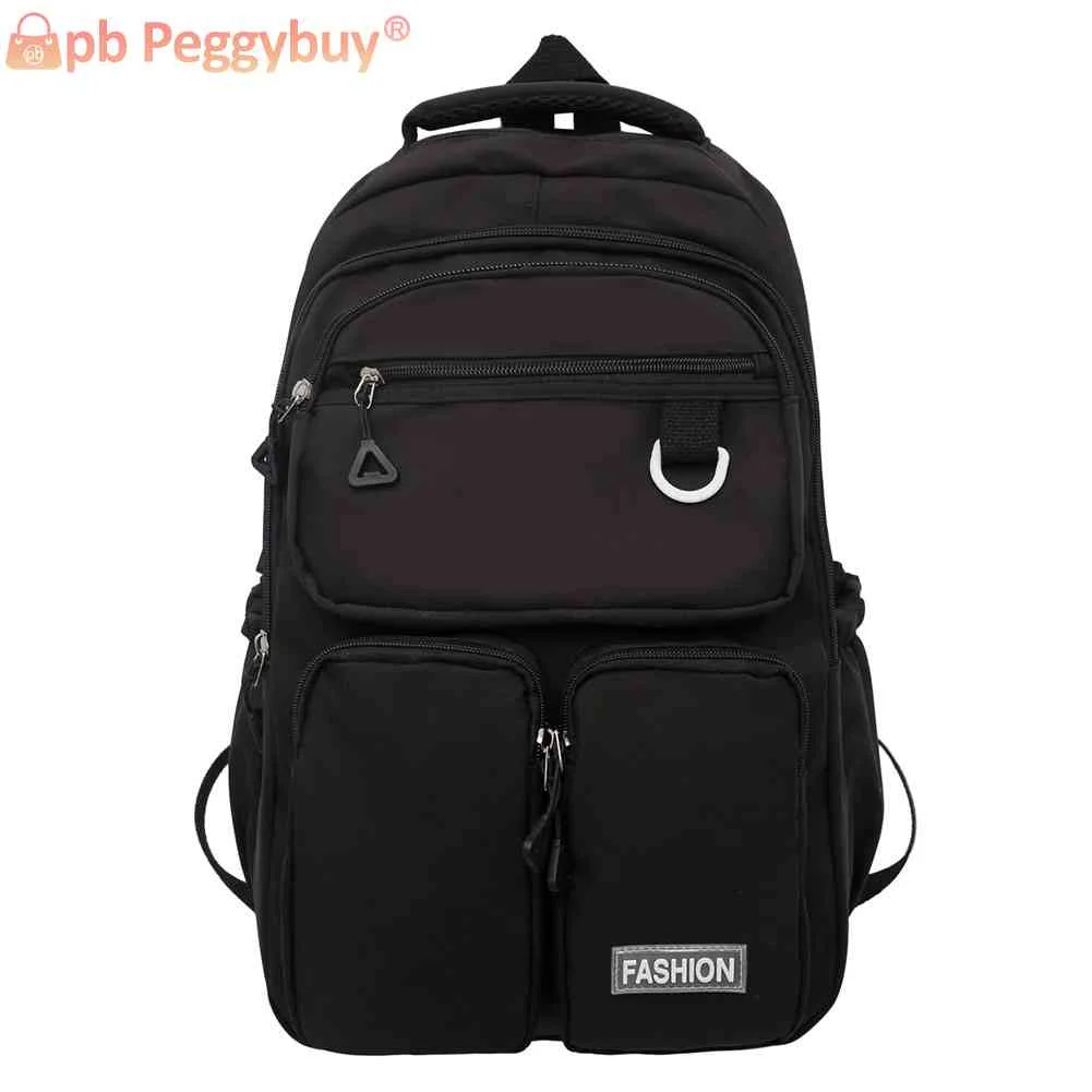 

Рюкзак для студентов колледжа, однотонная сумка для книг в стиле Харадзюку, вместительная Водонепроницаемая нейлоновая сумка с нескольким...