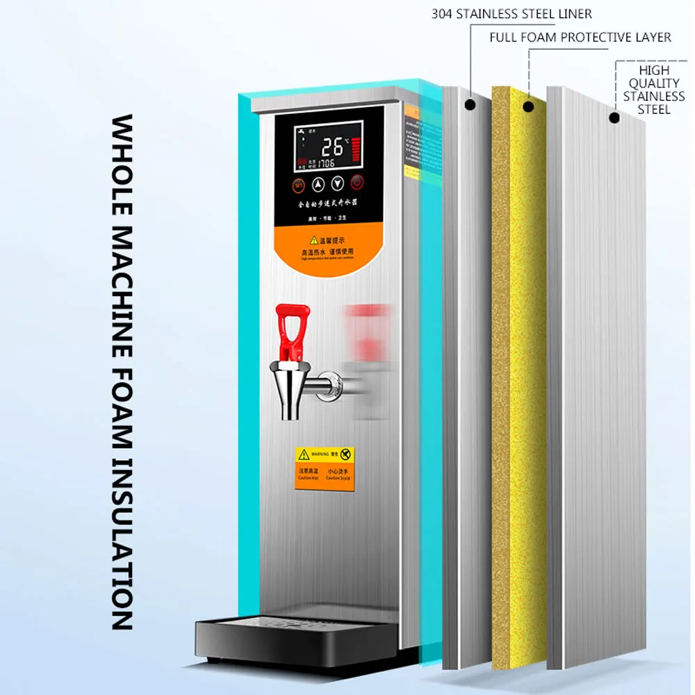 50L Hot Water Dispenser Commercial Hot Water Machine 50l/H Black Stainless Steel Water Boiler For Bubble Tea Shop 2200W