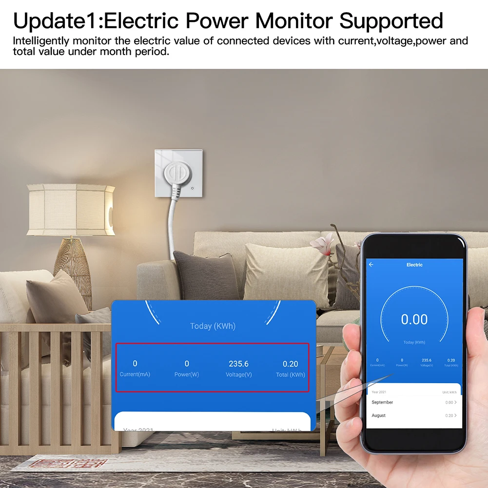 Смарт-розетка WiFi Tuya 16 А сенсорный экран