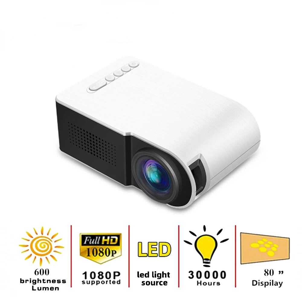 

YG210 LED Mini Portable 600 Lumen 3.5mm Audio Support 1080p HD Playback HDMI-compatible USB Projector Home Media Player