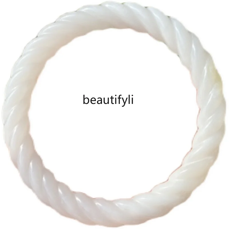 

zqOcean Shell Bracelet Twist Bracelet round Bar White Jade Carved Jade Bracelet