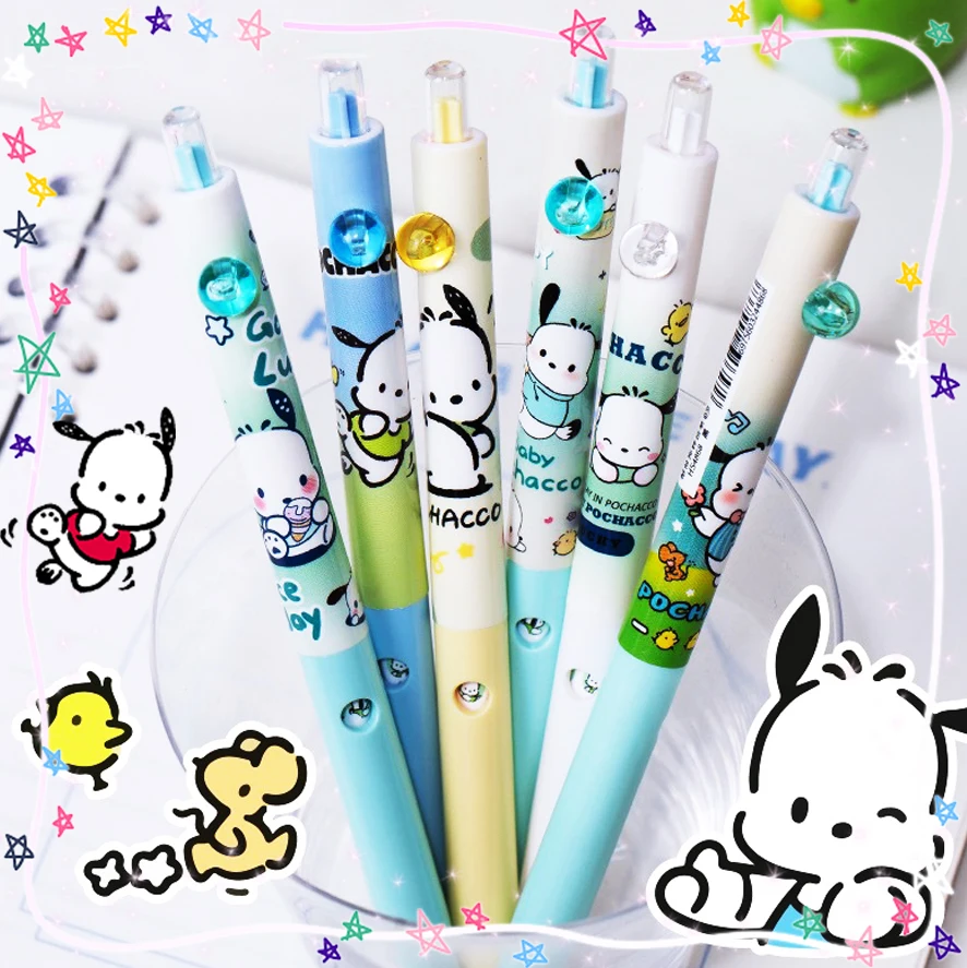 

6Pcs Pochacco Gel Pens Kawaii Stationery Students Office Smooth Pressing Anime Sanrioed Lovely Quick Drying Kids Girls Gift Cute