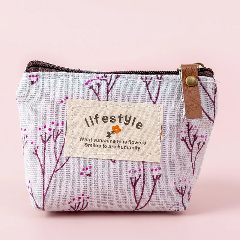 Fashion Flower Pattern Coin Purses Small Fresh Canvas Coin Wallet Lady Girls Earphone Coin Key Money Storage Bag Zipper Pouch images - 6