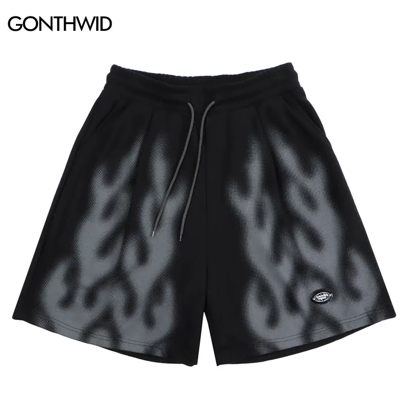 

Men Sweat Shorts Hip Hop Fire Print Jogger Cotton Shorts Streetwear 2022 Harajuku Fashion Summer Casual Baggy Short Pants Male