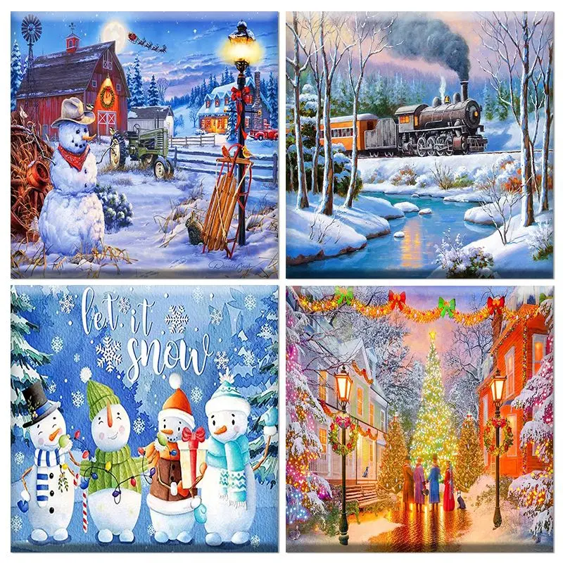 

CHENISTORY Frameless Pictures By Numbers Winter Landscape Home Decor Oil Painting Snowman Diy Drawing Canvas Hand Painted