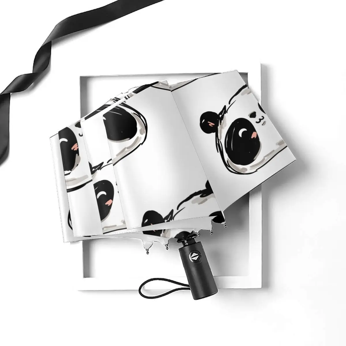 Ветрозащитный полностью автоматический зонт с милым рисунком панды (1) 3 складной