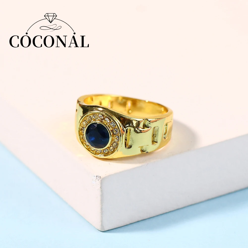 

COCONAL New Fashion Blue Zircon Gear Men's Charm Ring Personality Popular Creative Accessories Exquisite Birthday Gift Jewelry
