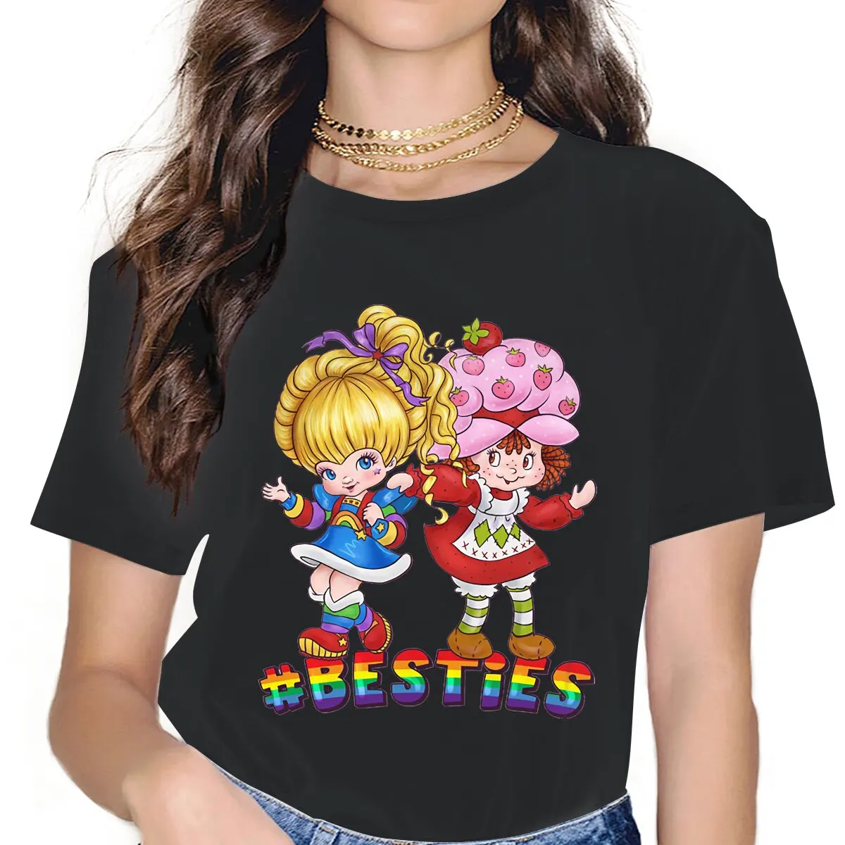 

Besties Essential Women Tshirts Strawberry Shortcake TV Gothic Vintage Female Clothing Loose Cotton Graphic Clothes