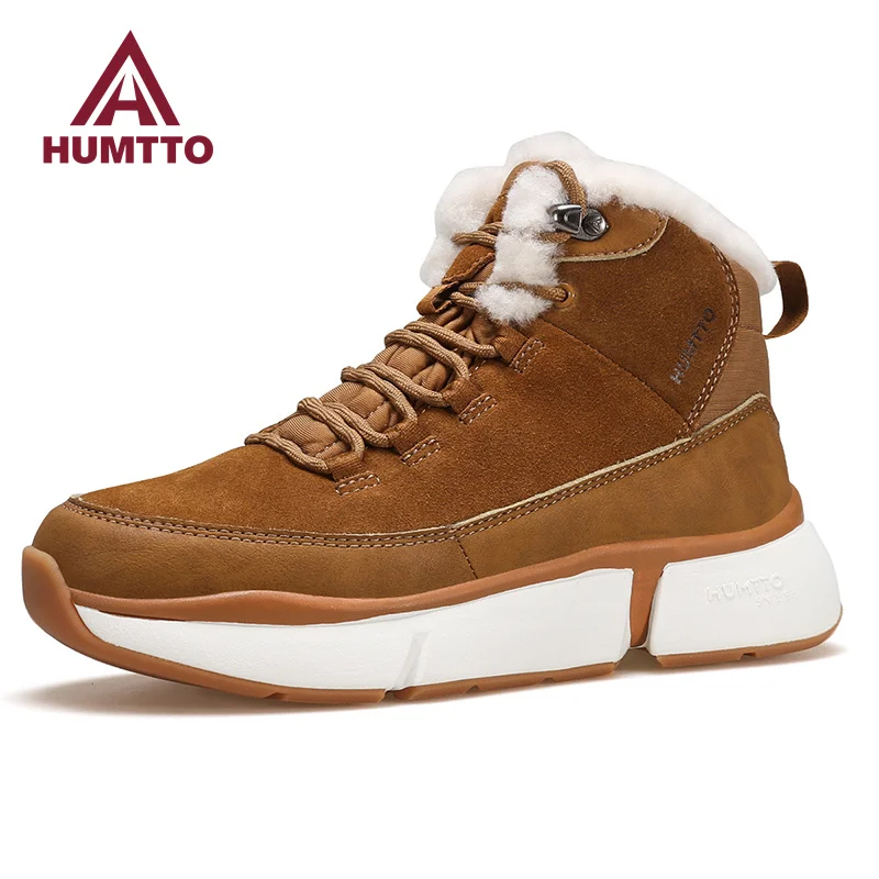 HUMTTO Shoes for Women Winter Leather Hiking Boots Outdoor Waterproof Snow Boots Womens Luxury Designer Trekking Woman Sneakers