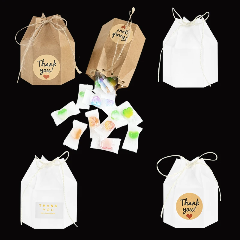 

10pcs Hexagon Candy Boxes Kraft Paper Gift Box Wedding Birthday Christmas Favor Present Boxes Case Packing Thank You Sticker
