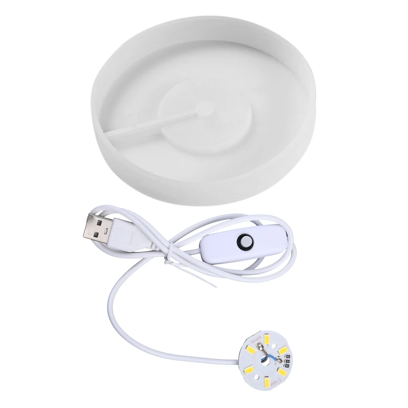 Silicone Mold for LED Lights Display Base Round Square Bases with USB Light DIY Crafts Kit for Crystal Glass Resin Art