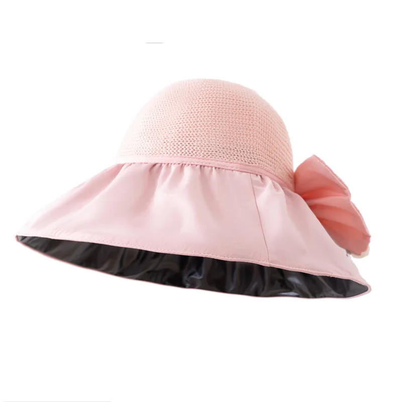 

Панама женская с защитой от УФ-лучей, однотонная мягкая складная пляжная шапка с широкими полями, кепка для хвоста, лето
