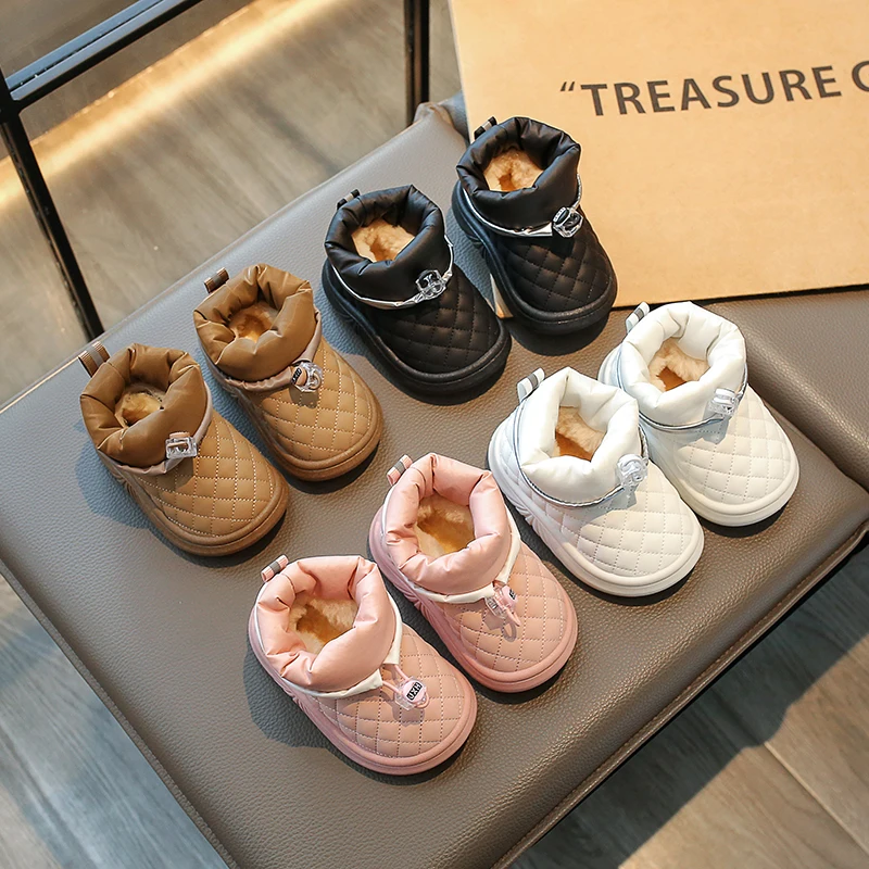 

2023 New Soft PU Baby Girls First Walker Shoes Simple Elastic Band Fashion Kids Shoes Winter Warm Boys Children Casual Shoes PU