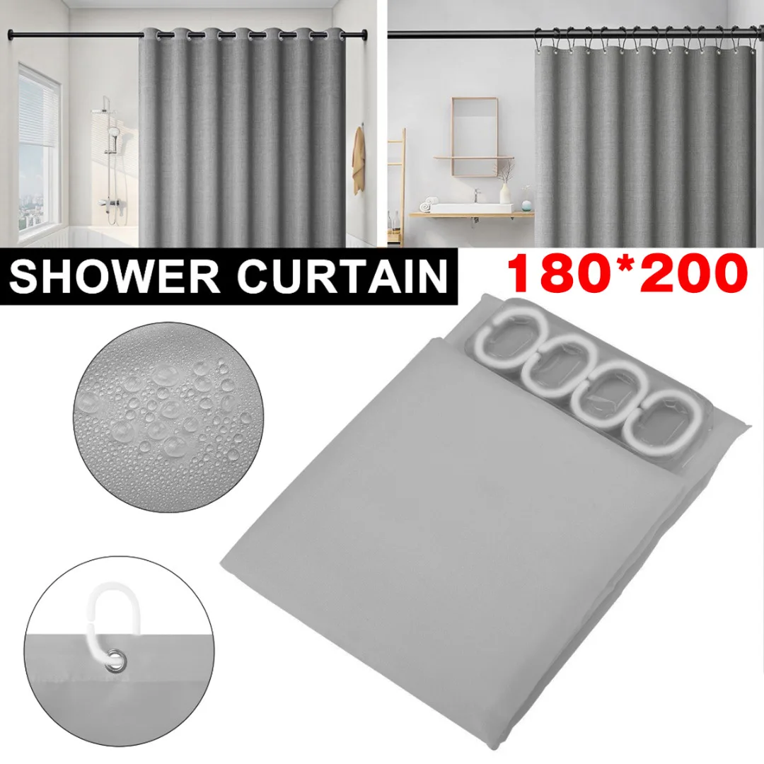 

Brand New Simple Classic Dark Gray Extra Long Waterproof Fabric Shower Curtain Mildew Proof Built-in Ring Hole Easy Installation