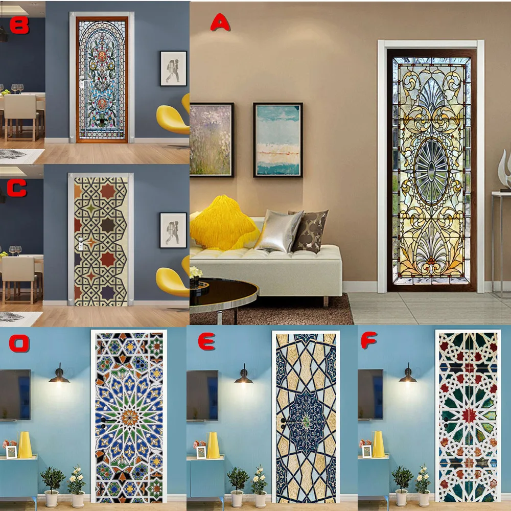

Home Decor Mural Art Decals 3D Creative Wallpaper Self-adhesive Decoration Poster Waterproof PVC Stained Glass Door Sticker
