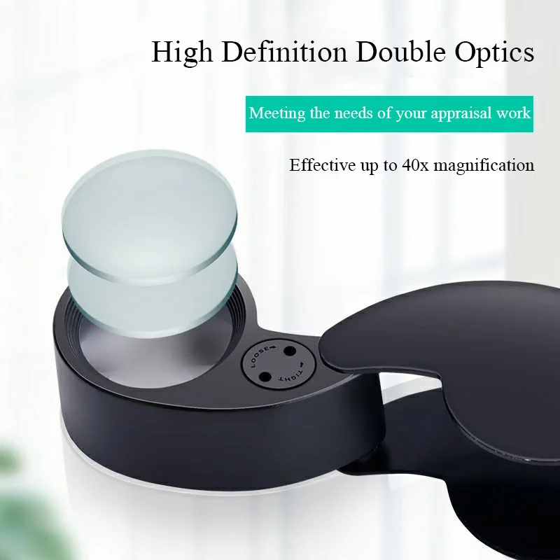 40X Foldable Magnifier with LED Light Portable HD Handheld Magnifying Glass for Jewelry Coins Stamps Antique Identification Tool