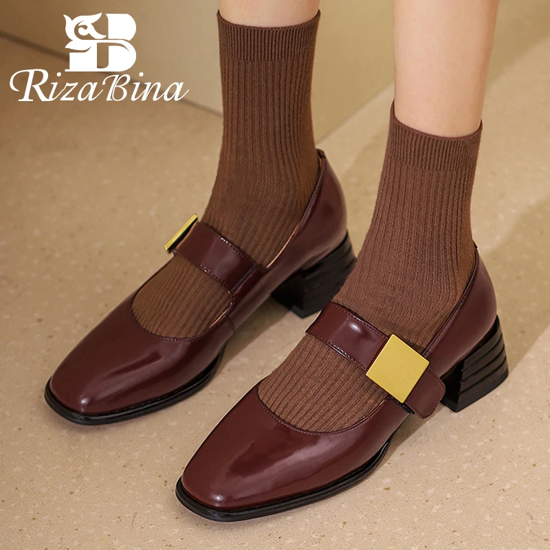 

RIZABINA Real Leather Women Pumps 2022 New Fashion High Heels Shoes For Woman Spring Style Office Lady Daily Footwear Size 34-39