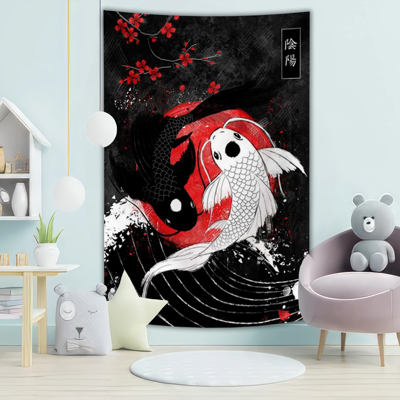 

Настенный гобелен с рыбой кои, Сакура, 100% полиэстер