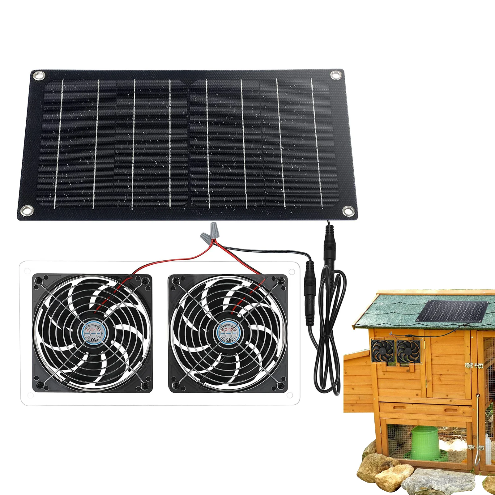 

10W Solar Plane Fan Solar Powered Dual Fan Kit 10W Outdoor Solar Panel Powered Dual Fans With Cable For Cooling And Ventilation