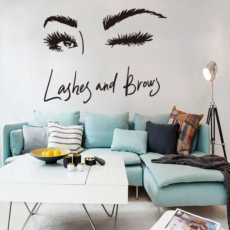 

Lash & Brows Eyes Quote Wall Stickers For Girls Bedroom Eyebrows Store Beauty Salon Decor Fashion Vinyl Eyelashes Wall Decals