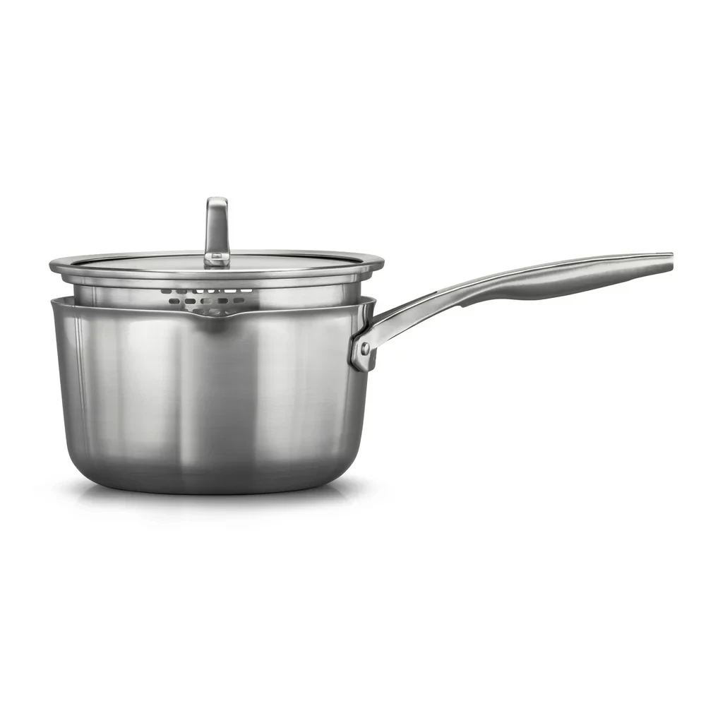 

Stainless Steel Cookware, 3.5-Quart Sauce Pan with Pour and Strain Cover