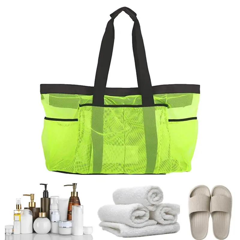 

Большая пляжная сумка-тоут с карманами, сетчатый большой пляжный тоут с 8 карманами, нейлоновая пляжная сумка-полотенце, пляжный тоут на молнии