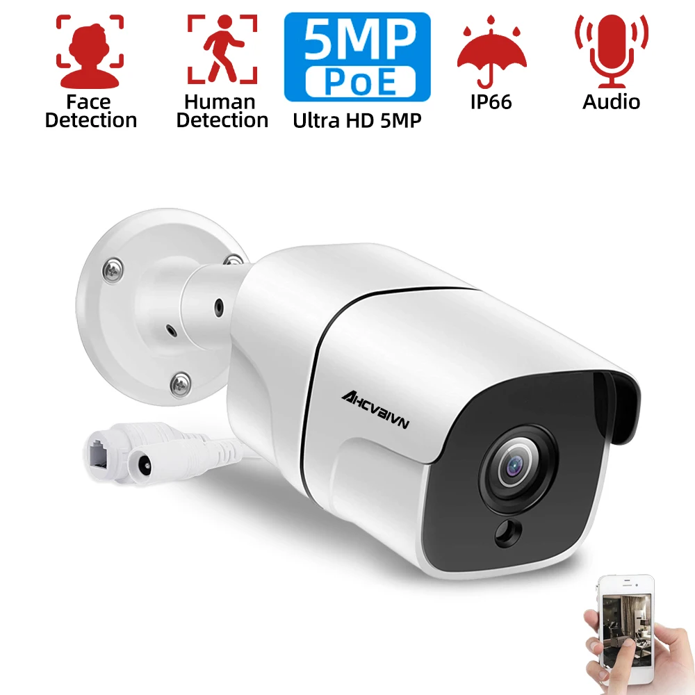 

5MP Bullet POE IP Camera Outdoor 30m IR Security Camera Built in Microphone Motion Detection Waterproof Security Monitoring Cam