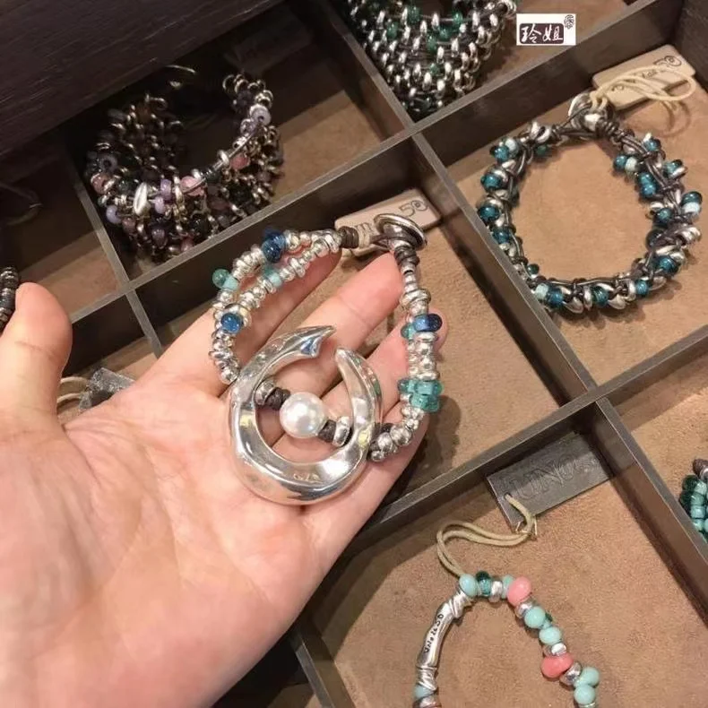 

MAY Leather bead Bracelet, Silver clasp, fashion, with logo, wholesale, new 2023, European fashion gift bracelet