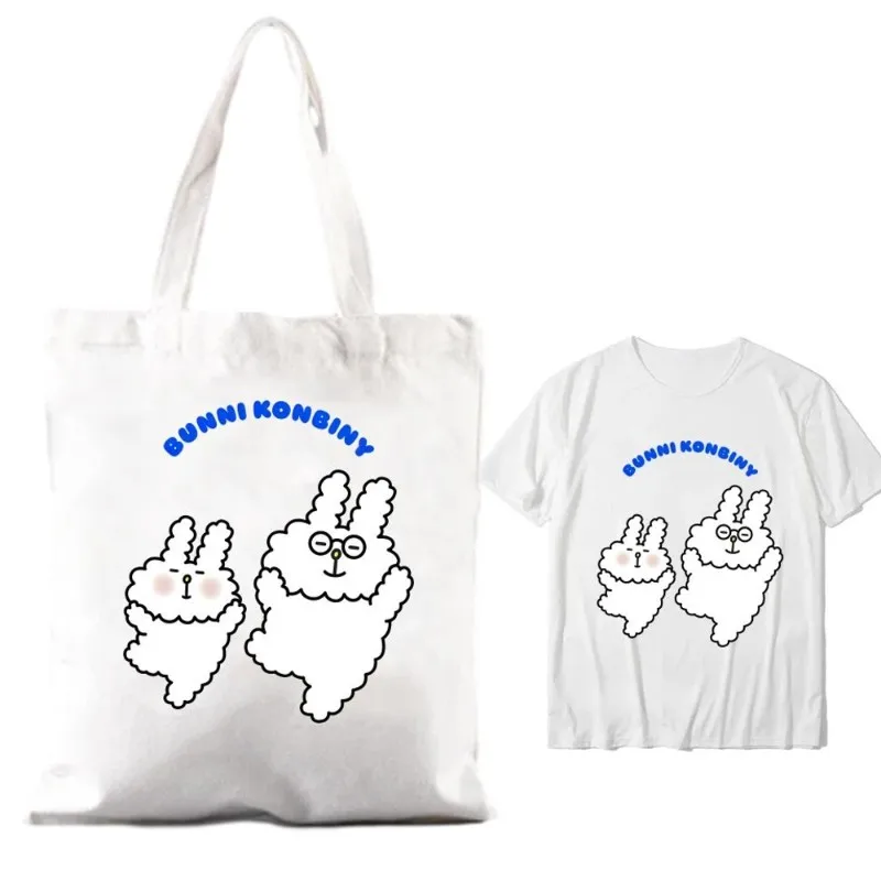 Холщовая большая сумка с милыми кроликами Konbiny повседневная футболка унисекс