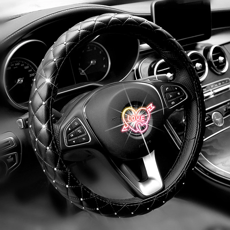 Чехол на руль автомобиля с кристаллами для женщин универсальные кожаные