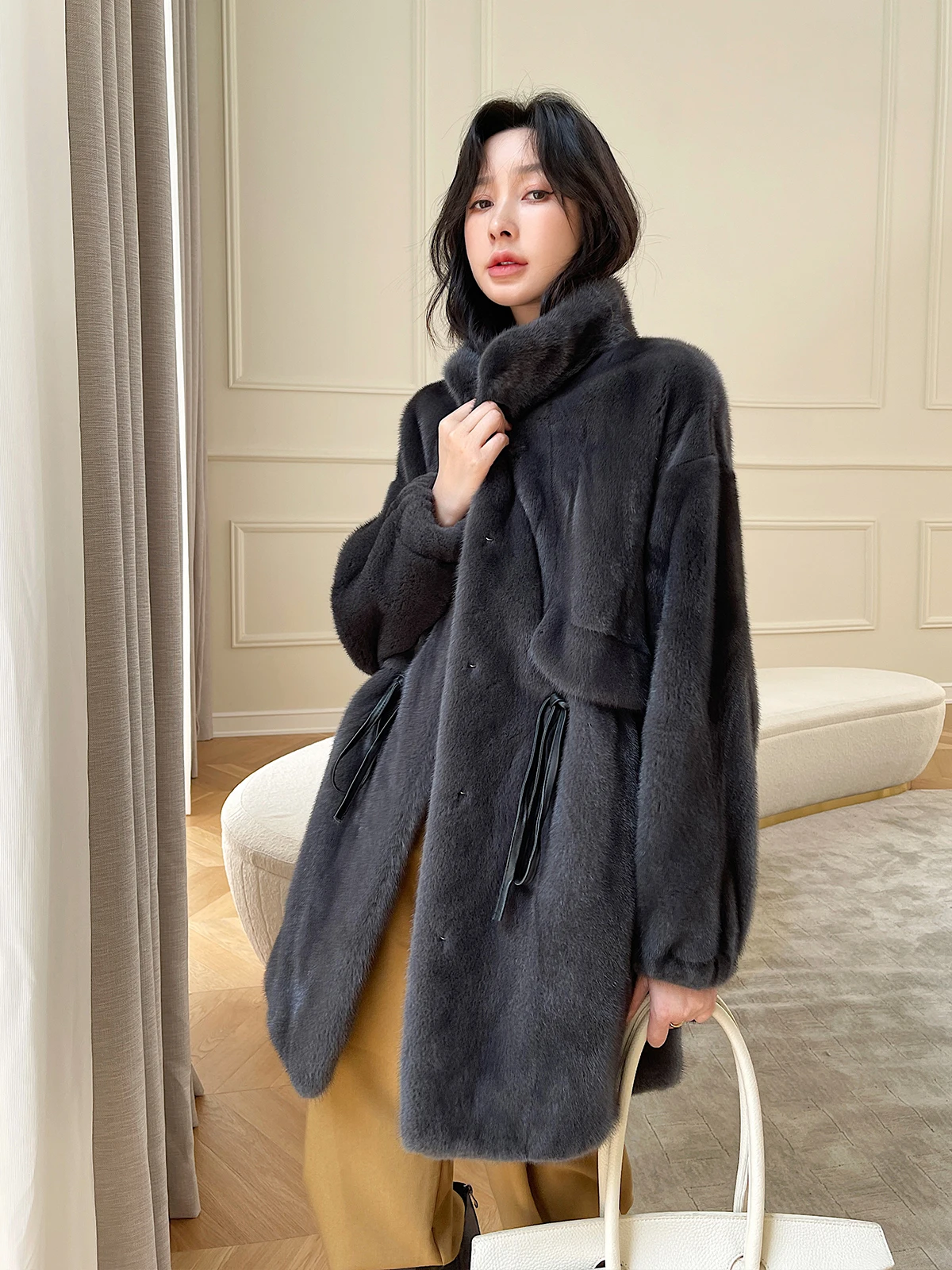 New Velvet Marten Overcoats Women's Mid-Length Young Fashion Fur Whole Mink Mink Coat