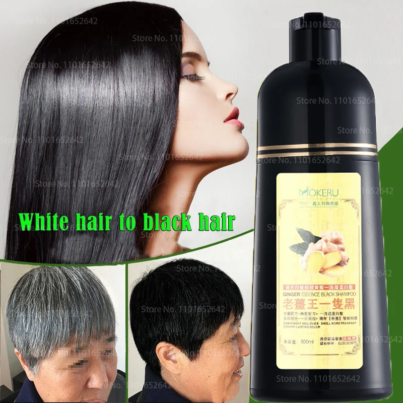 Mokeru Natural Ginger King Hair Dye Shampoo Easy To Use 5 Mins Harmless Long Lasting Black Hair Herb Anti-White Hair 500ml