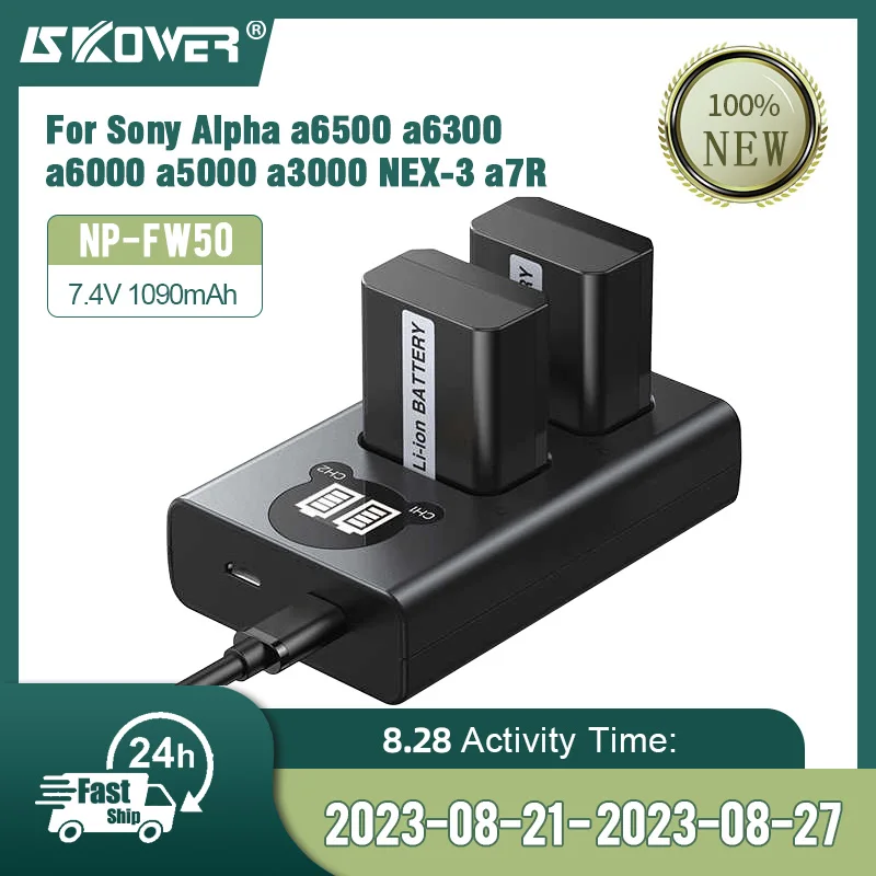 

2Pcs 1090mAh NP-FW50 NP FW50 Camera Battery + LCD USB Dual Charger for Sony Alpha a6500 a6300 a6000 a5000 a3000 NEX-3 a7R