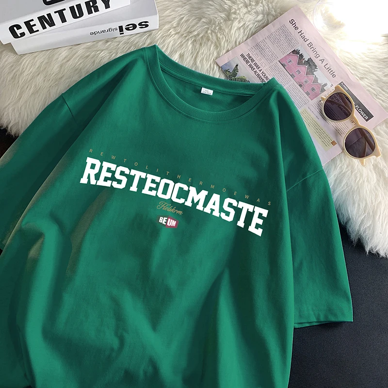 

Летние хлопковые футболки с буквенным принтом для мужчин, модные корейские тренды, уличная одежда для подростков, футболки с коротким рукавом, Повседневный пуловер