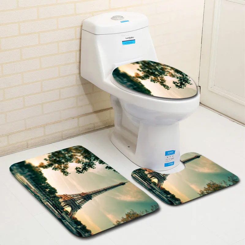 3pcs Romantic Nature View Printed Bathroom Mat Set Anti Slip Washable Toilet Cover U Shape Floor Bath Mats Home Rugs | Дом и сад