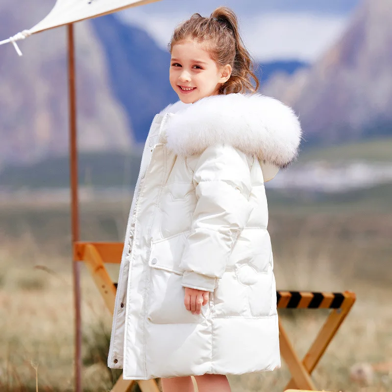 2023 Korean Style Girl Winter Down Jacket Cartoon Bear Thicken Warm Long Girl Outerwear Coat 5-14 Year Teenage Girl Parka Outfit